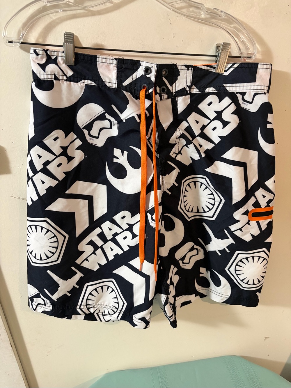 Star Wars Men’s Swim Trunks in Black, White & Orange Accent